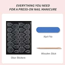 Press on Nails - Short Almond, Cute Polka Dot | Reusable Fake Nails Press ons, DIY Manicure at Home, 30Pcs
