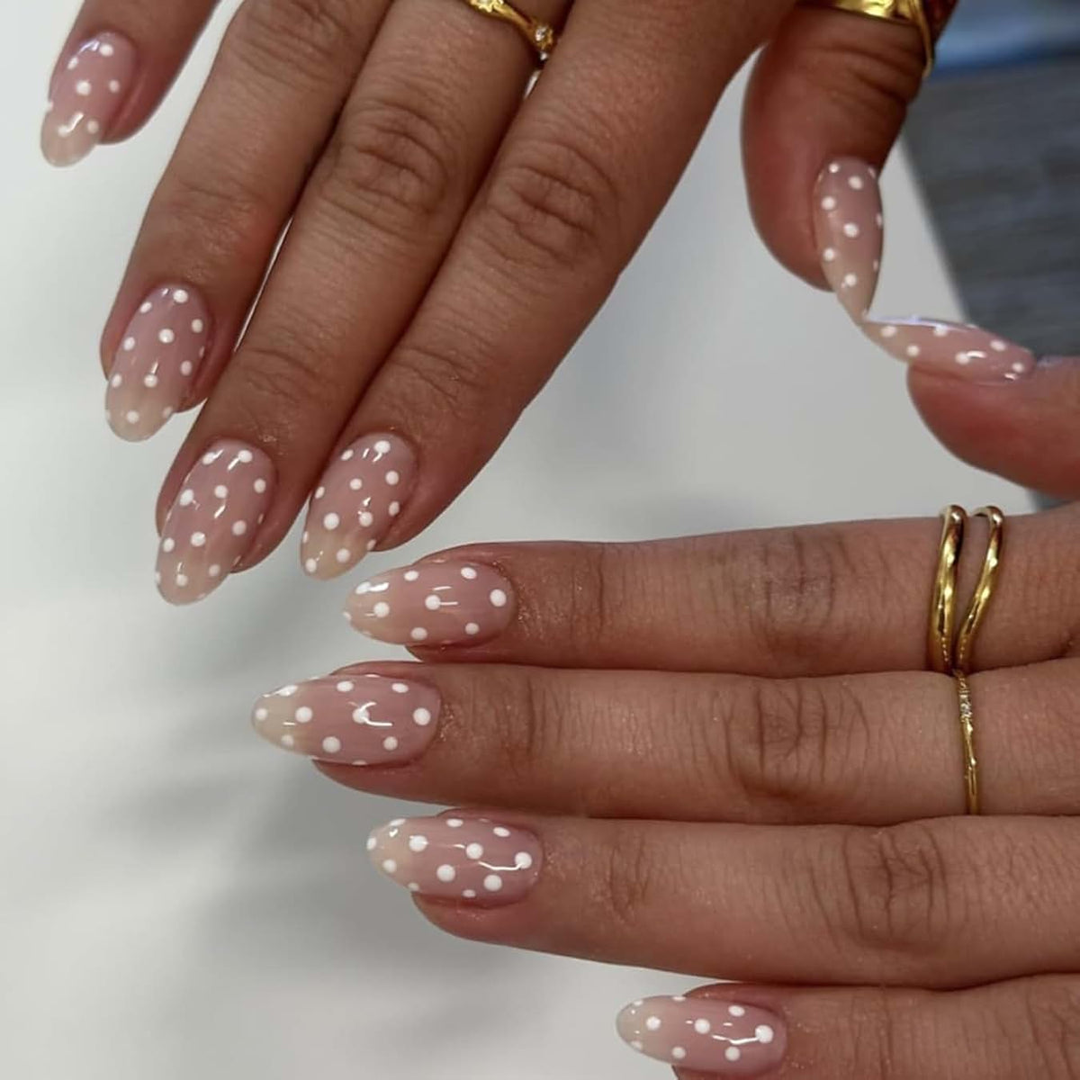 Press on Nails - Short Almond, Cute Polka Dot | Reusable Fake Nails Press ons, DIY Manicure at Home, 30Pcs