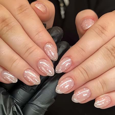 Press on Nails - Short Almond, Cute Polka Dot | Reusable Fake Nails Press ons, DIY Manicure at Home, 30Pcs